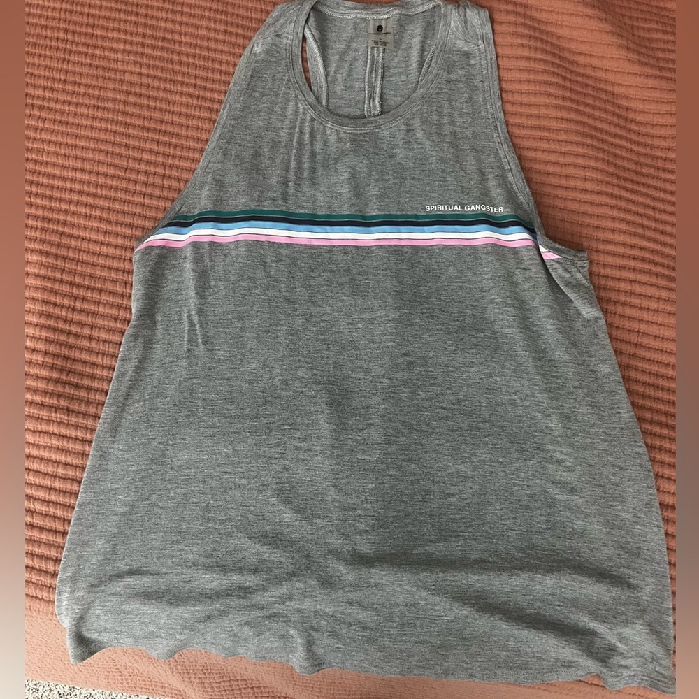 Spiritual gangster Gray Tank Top with Striped Detail